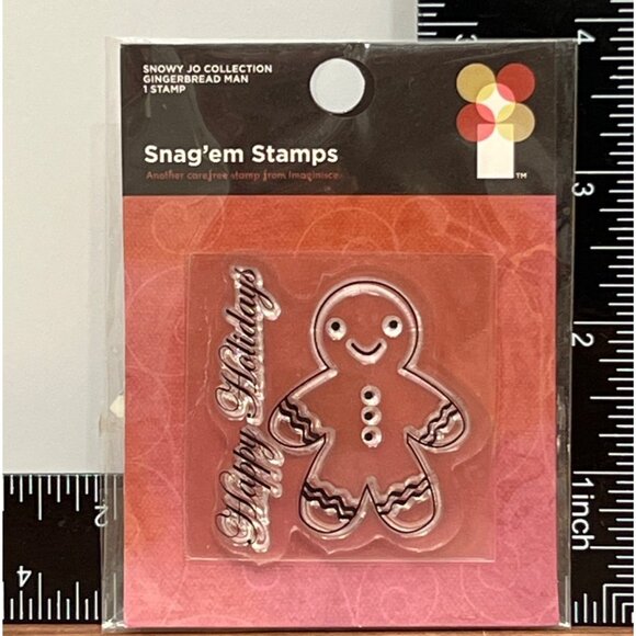 Snag'em CLEAR Stamps Gingerbread Man HAPPY HOLIDAYS 000799 Imaginisce - Picture 1 of 2